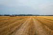 © Ivan - Field road laid by a tractor and cars on the stubble and on the left are rolls of straw