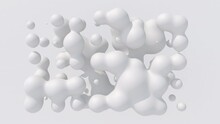 White Liquid Balls. Abstract Monochrome Animation, 3d Render.