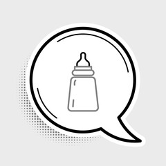 Poster - Line Baby bottle icon isolated on grey background. Feeding bottle icon. Milk bottle sign. Colorful outline concept. Vector.