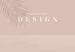 Minimalist product display mockup design, palm leaves shadow on bright nude brown background