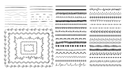 Wall Mural - vector set of hand drawn underline strokes, doodle frames and decorative lines, borders isolated, bl