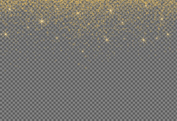 Gold glitter particles isolate on png or transparent  background with sparkling  snow, star light  for Christmas, New Year, Birthdays, Special event, luxury card,  rich style.  Vector illustration