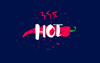 Wall Mural - Spicy pepper with text on dark background. Flat style. Vector food card.