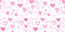 Hand Drawn Holiday Background With Abstract Hearts. Seamless Light Pattern. Valentine's Day