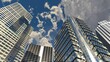 © ustas - Skyscrapers and sky, modern high-rise buildings against the sky with clouds, bottom view, 3d rendering
