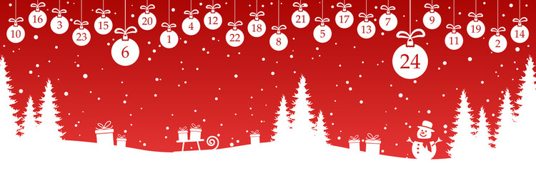 Wall Mural - advent calendar 1 to 24 on christmas baubles