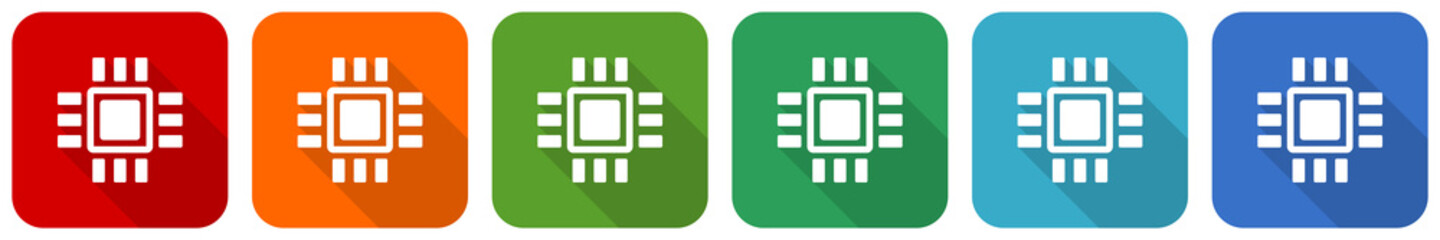 Leinwandbilder - Circuit, technology, chip, processor icon set, flat design vector illustration in 6 colors options for webdesign and mobile applications