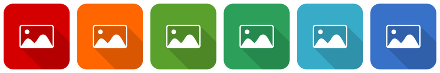 Aufkleber - Photography, image, photo, picture icon set, flat design vector illustration in 6 colors options for webdesign and mobile applications