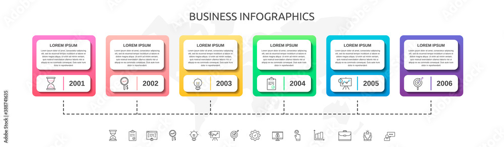 Vector Infographic rectangles with 6 steps. Square template can be used ...