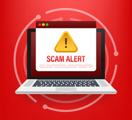 Sticker - Scam alert. Hacker attack and web security vector concept, phishing scam. Network and internet security. Vector illustration.