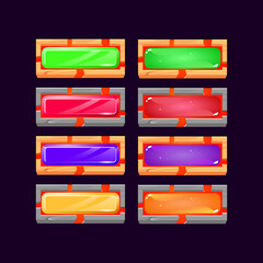 Wall Mural - set of gui jelly and crystal with lava button with wooden and rock frame border for game ui asset el