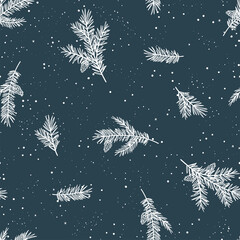 Wall Mural - Cute hand drawn christmas seamless pattern with fir branches, great for wrapping paper, textiles, banners, wallpapers - vector design