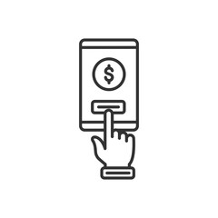 Wall Mural - Hand holds phone NFC. Payment icon via NFC technology. Contactless card payment systems. Vector black icon.