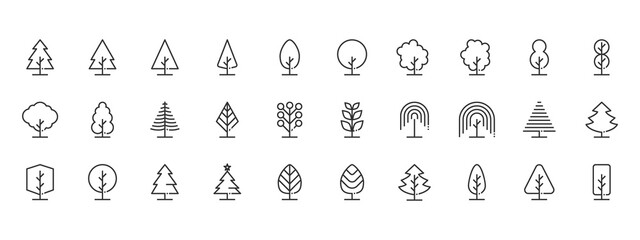 Poster -  Tree Line Icons Vector Illustration , ecology