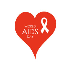 Wall Mural - world aids day design with red heart and white ribbon, flat style