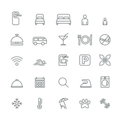 Wall Mural - Hotels, hostels. Set of vector linear icons for website or application. For website or app.