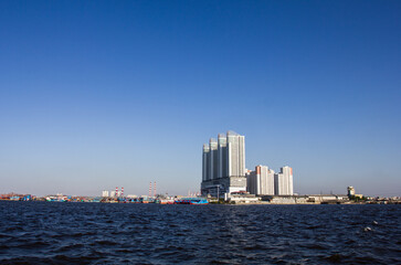 city skyline at afternoon with blue sky