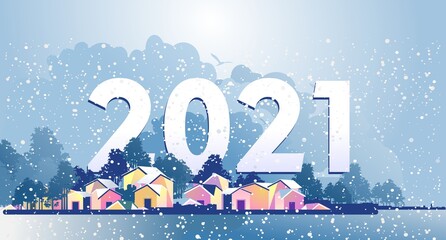 Wall Mural - winter landscape calendar 2021 countryside vector