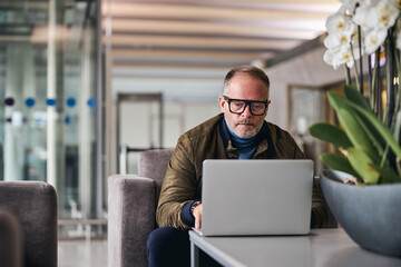 Wall Mural - Mature man looking fixedly at his laptop