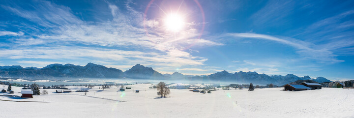 Poster - panoramic landscape at winter with alps mountains in Bavaria
