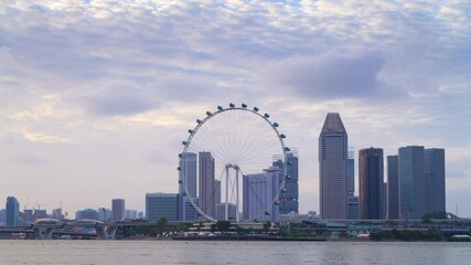 Wall Mural - SINGAPORE - FEBRUARY 2: Singapore Ferris Wheel and business district and city on February 2, 2020 in Singapore.