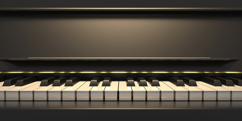 Piano keyboard, front view, copy space. 3d illustration