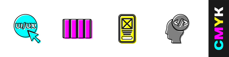 Set UI or UX design, Color palette guide, and Front end development icon. Vector.