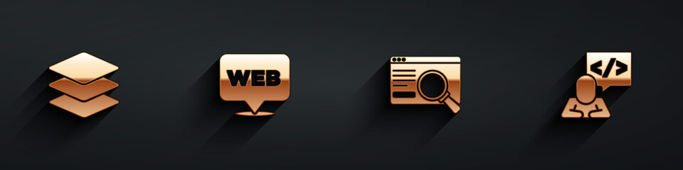 Set Layers, Web and graphic design, UI or UX and Front end development icon with long shadow. Vector.