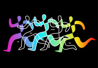 Wall Mural - Fitness running, marathon race.
Colorful lineart stylized illustration of running people on black background. Vector available.
