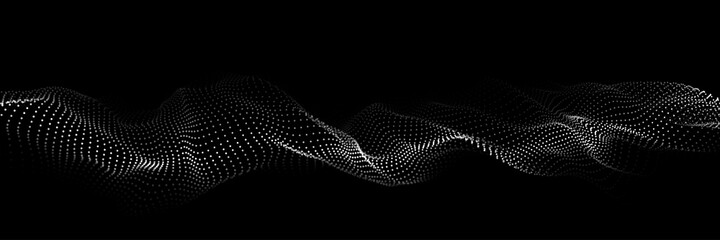 Digital dynamic wave of particles. Big data visualization. Vector abstract black futuristic background.