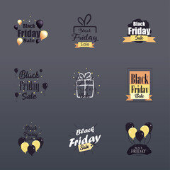 Wall Mural - black friday sale flat style icon set vector design