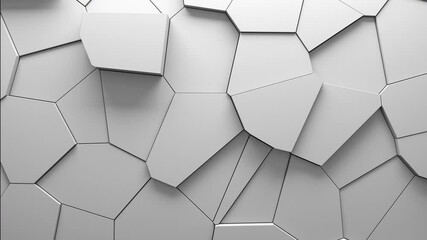 Wall Mural - Abstract animation of voronoi blocks moving and extruding. Minimal light clean corporate background. 3D geometric wall loop motion. Polygonal elements cycling displacement video.