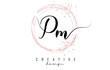 © ankreative - Handwritten PM P M letter logo with sparkling circles with pink glitter.