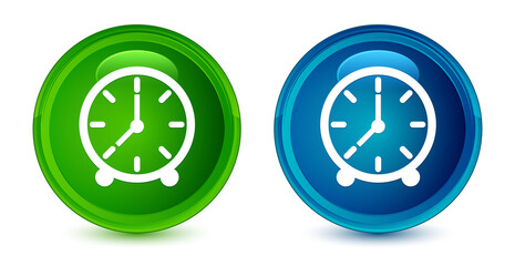 Wall Mural - Clock icon artistic shiny glossy blue and green round button set