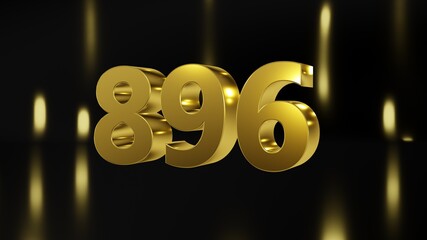 Number 896 in gold on black and gold background, isolated number 3d render