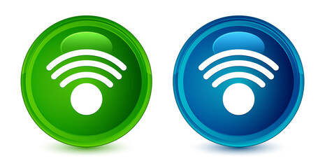 Wall Mural - Wifi icon artistic shiny glossy blue and green round button set