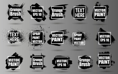 Poster - Grunge backgrounds set. Brush black paint ink stroke over square frame. Vector illustration
