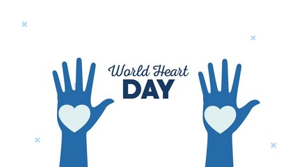 Canvas Print - world heart day lettering animation with hearts in hands