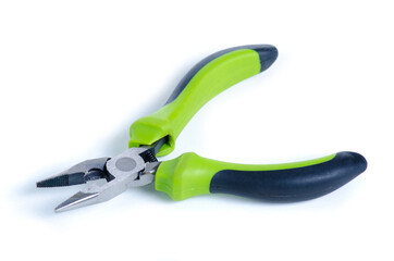 Poster - Green pliers work tool on white background isolation