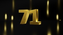 Number 71 In Gold On Black And Gold Background, Isolated Number 3d Render