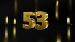 Number 53 in gold on black and gold background, isolated number 3d render