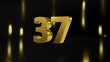 Number 37 in gold on black and gold background, isolated number 3d render