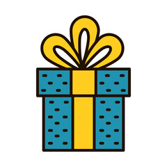 Poster - present gift box icon, line and fill style