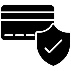 
Card guarding by a security shield marked with a tick, icon for payment security 
