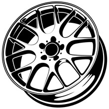 Car Wheel Rim Vector Silhouette, Icon, Logo, Monochrome, Color In Black And Transparent For Conceptual Design