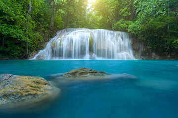 Aufkleber - Beautiful waterfall in deep forest at Erawan National Park, Thailand.