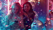 © stockbusters - Beautiful girls looking at smartphone in club. Woman texting at party