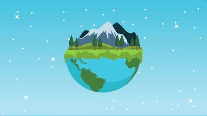 Sticker - lets save the world animation with earth planet landscape