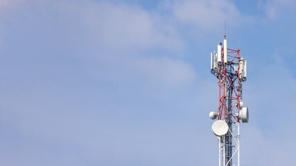 Cellular transmission tower closeup with copy space.