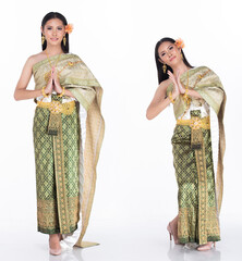 Wall Mural - Thai Traditional Costume as National Wedding Dress, isolated white